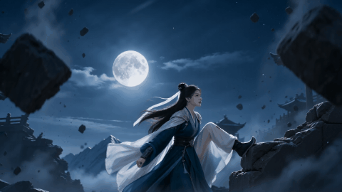 凌空舞蹈姿态翻滚落地，中景极速推至眼部特写。-漫都AIGC训练营